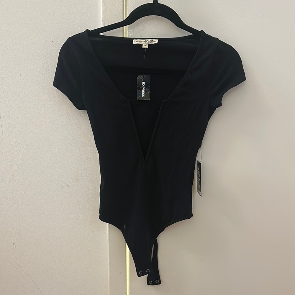 Express Black Fitted Tie Front Bodysuit
